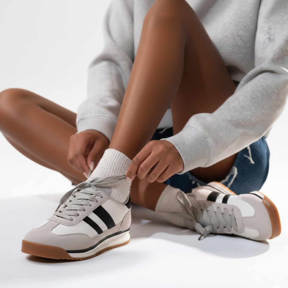 Baskets basiques avec une combinaison de matières