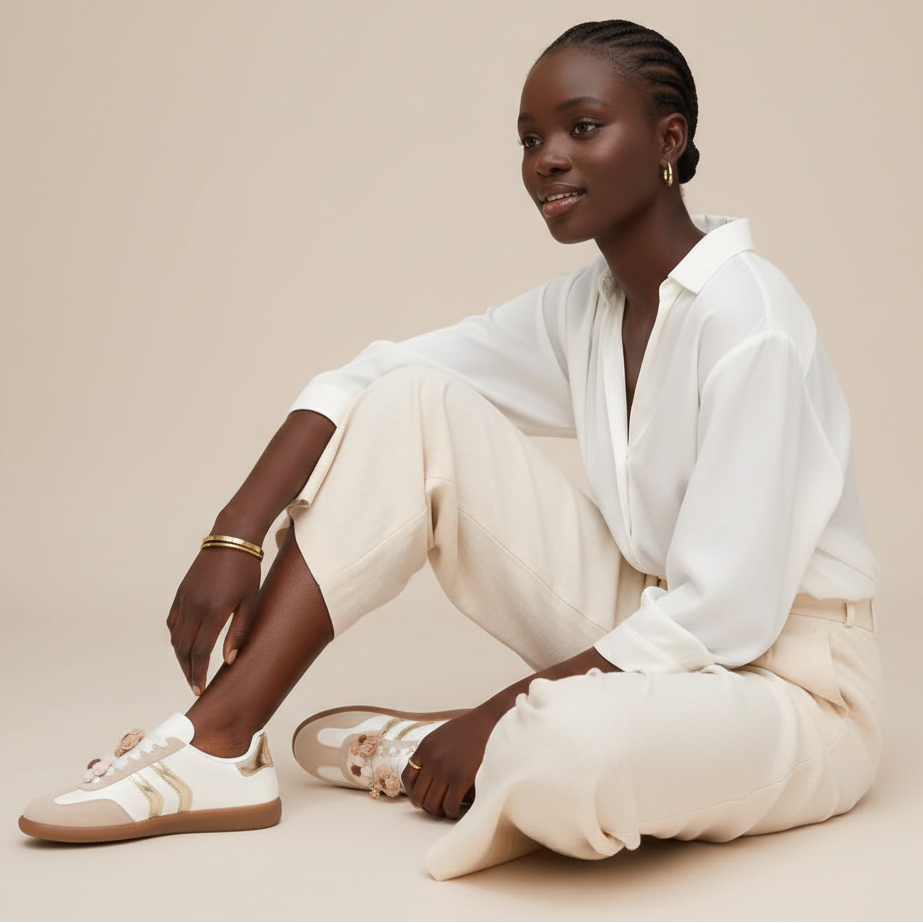 Basket femme à breloque fleur et détails blancs élégants